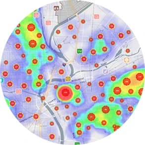 heatmap with red hot spots